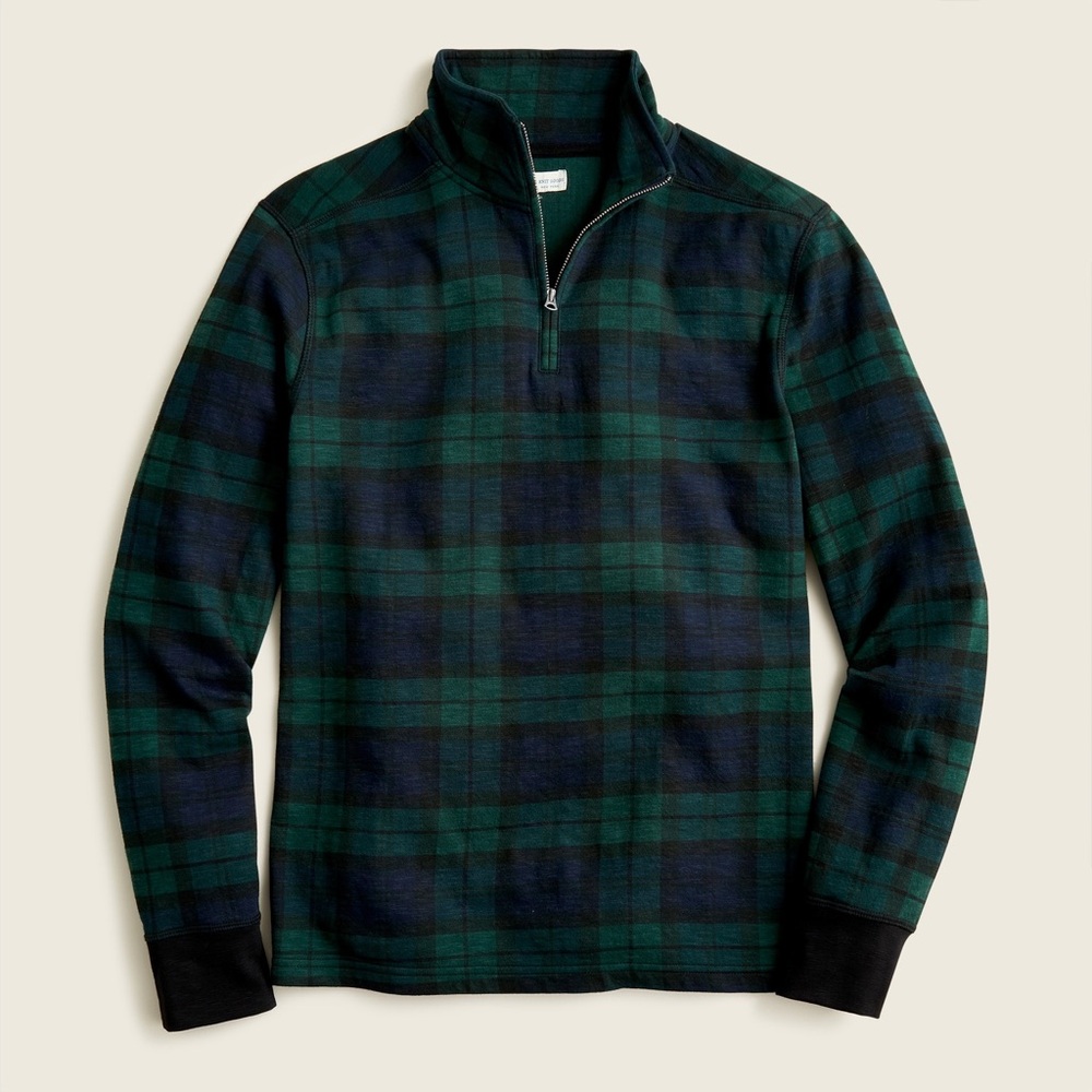 J. crew double knit blackwatch tartan plaid 1/4 zip pullover cotton Christmas L